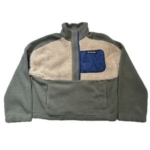 Columbia Lodge Sherpa 1/4 Snap Pullover Fleece Green Hike Camp Women's M